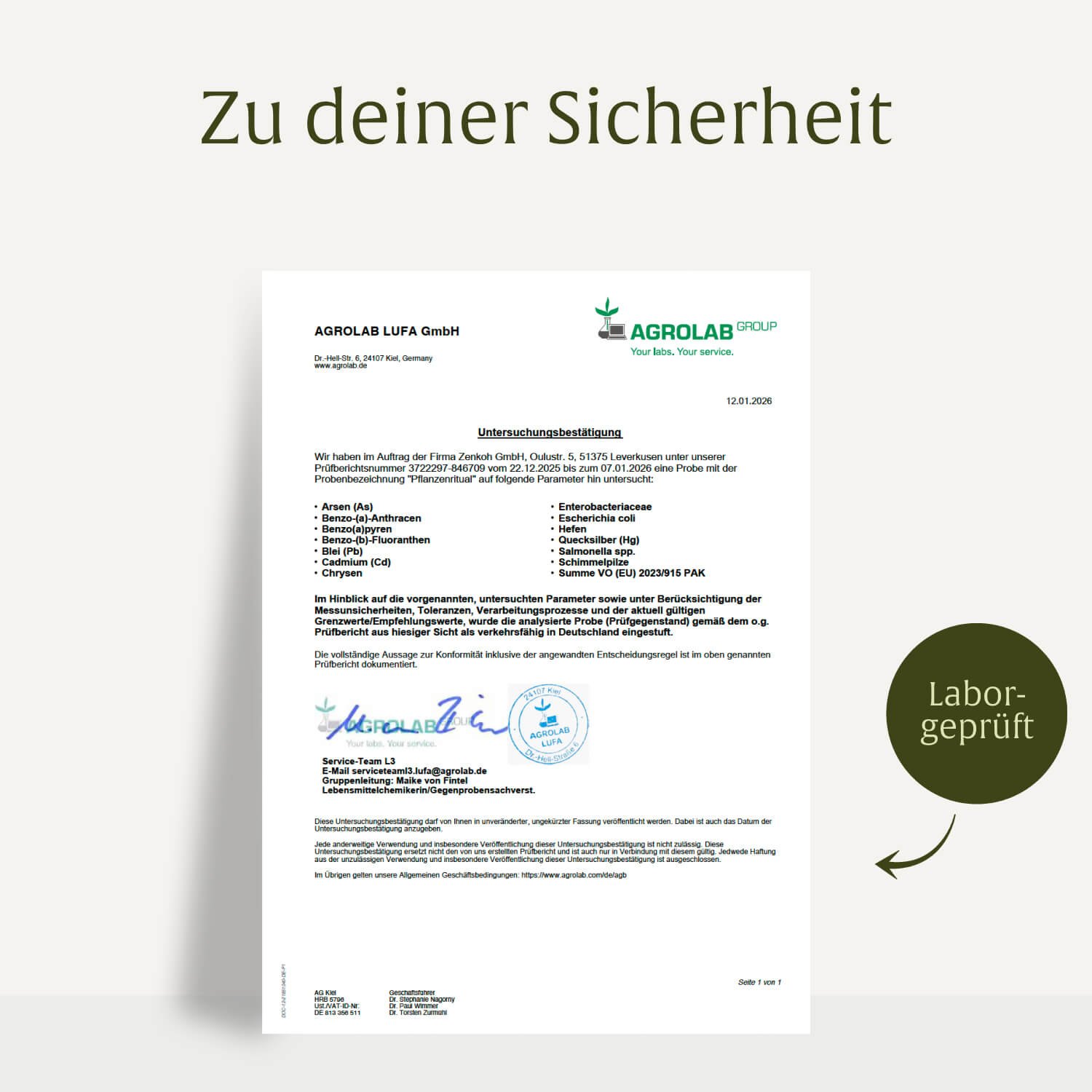 Laborprotokoll Prüfbericht Pflanzenritual – unabhängige Qualitätsprüfung