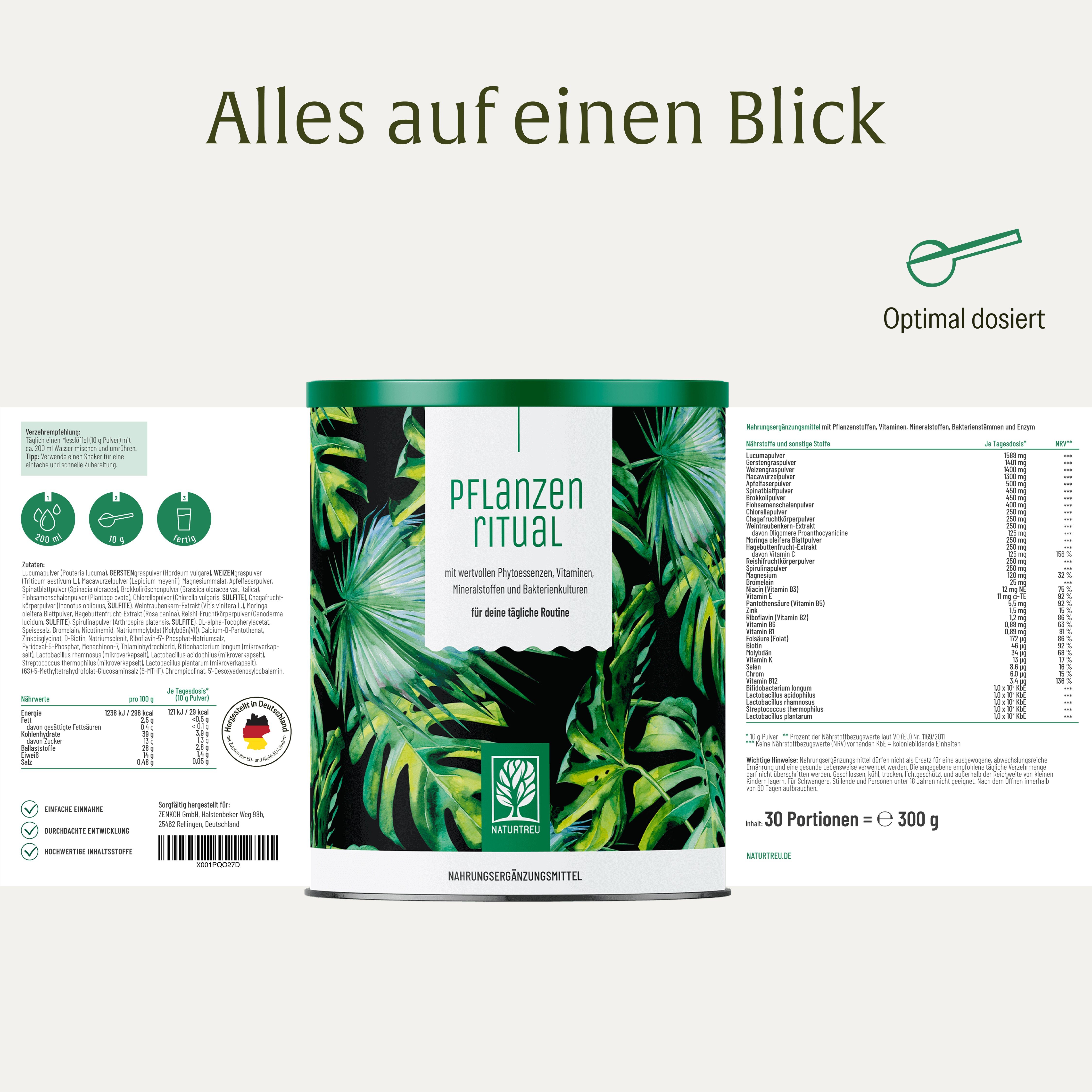 Pflanzenritual Dose mit sichtbarer Etikette und Nährwertangaben